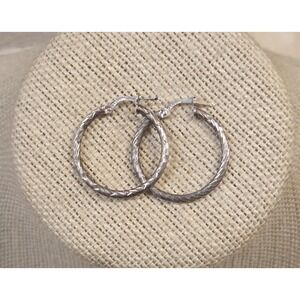 Vintage Sterling Silver Italian Hoop Earrings 25mm Italy 925